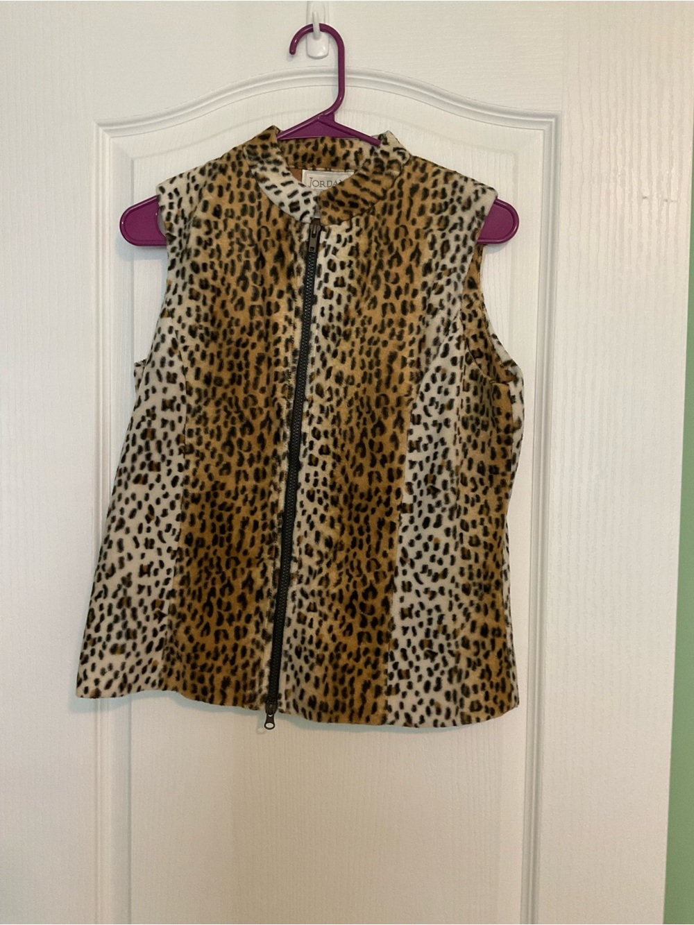 Jordan Leopard Faux Fur Zip Vest - Brown/Black/Cream